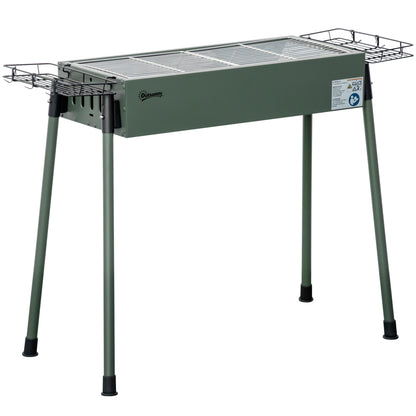 Outsunny Portable Charcoal Barbecue BBQ Grill with Seasoning Baskets and Hooks, Compact Stainless Steel Cooker for Camping Picnic Hiking Garden Party Festival, Dark Green