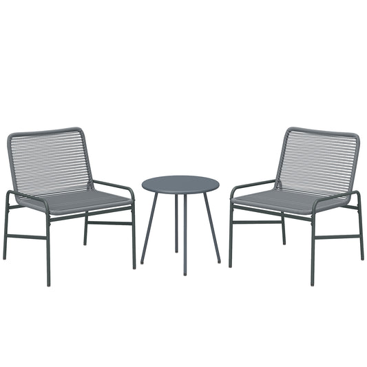 Outsunny 3 Piece Rattan Bistro Set, Outdoor Garden Furniture Set with 2 Chairs, Round Coffee Table for Patio, Balcony, Dark Grey