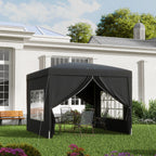 Outsunny 3 x 3 m Garden Pop Up Gazebo, Wedding Party Tent Marquee, Water Resistant Awning Canopy with Sidewalls, Windows, Carry Bag, Black