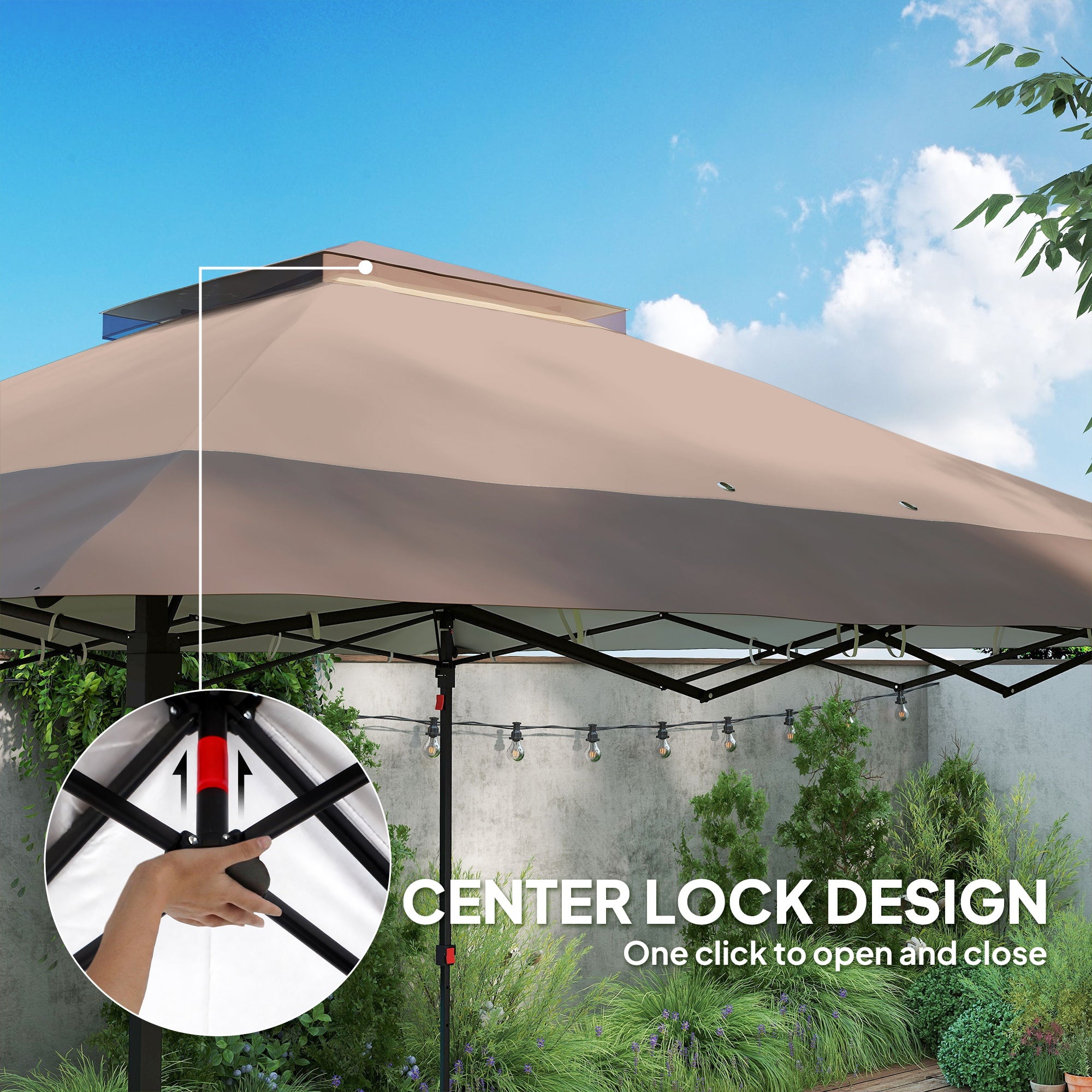 Outsunny 3.6 x 3.6 m Pop up Gazebo with Netting, Height Adjustable Party Tent Instant Canopy Sun Shade Shelter, Khaki