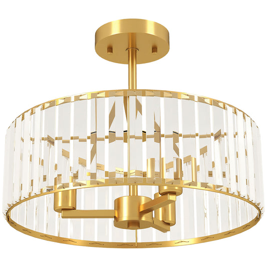 Crystal Ceiling Light Fixture, Semi Flush Mount Modern Crystal Chandelier Ceiling Light for Living Room, Bedroom, Hallway, Dining Room, E14 Base 3-Lights, Bulbs Not Included, Gold Tone