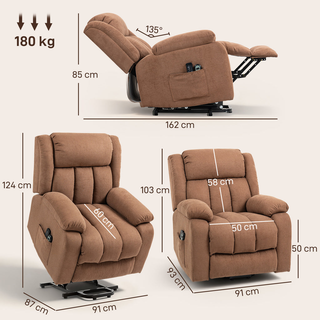 HOMCOM Power Lift Recliner Chair with Vibration Massage, Lift Chair for Elderly with Footrest, Remote, Side Pocket, Brown