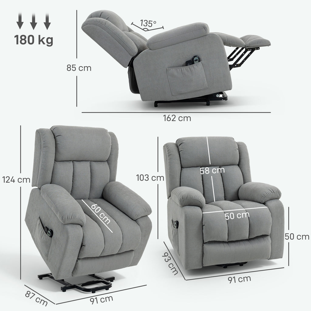 HOMCOM Power Lift Recliner Chair with Vibration Massage, Lift Chair for Elderly with Footrest, Remote, Side Pocket, Light Grey