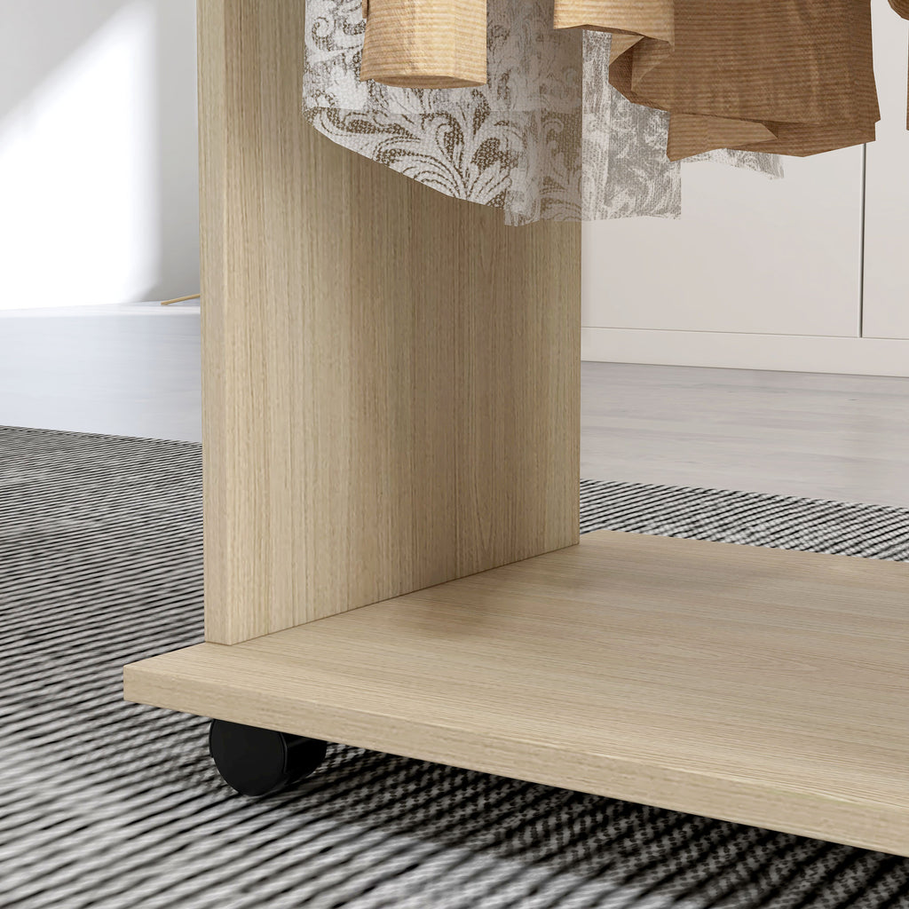Open Wardrobe Double Mobile Storage Shelves Organizer W/6 Wheels-Natural