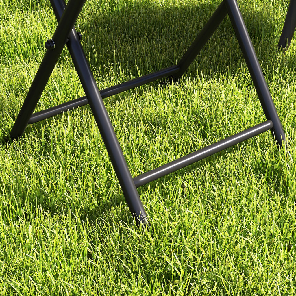 Outsunny Folding Rattan Garden Dining Table, 68 cm Round Rattan Garden Table with Water Ripple Tempered Glass Top, Wicker Edging  and Steel Frame for Outdoor, Patio, Grey