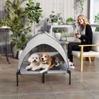 PawHut Portable Elevated Dog Bed with Removable Canopy, Cooling Raised Pet Cot for Medium Large Dogs, 92 x 75 x 85 cm