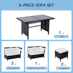 Outsunny 8-Seater Garden Rattan Furniture Rattan Corner Dining Sofa Set Wicker Conservatory Furniture Lawn Patio Coffee Table Foot Stool w/Cushion-Black