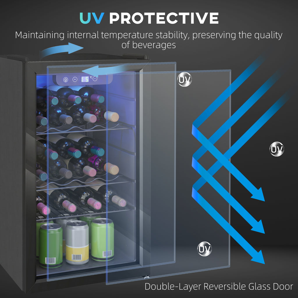 24 Bottle Wine Cooler, 68 Litre Capacity, 4-16°C Freestanding Drinks Wine Fridge with Glass Door, Black