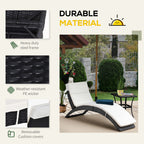 Outsunny Folding Sun Lounger, PE Rattan Garden Lounger Chair with Soft Padded Cushion, Ergonomic Curved Design Sun Bed for Balcony, Garden, Black