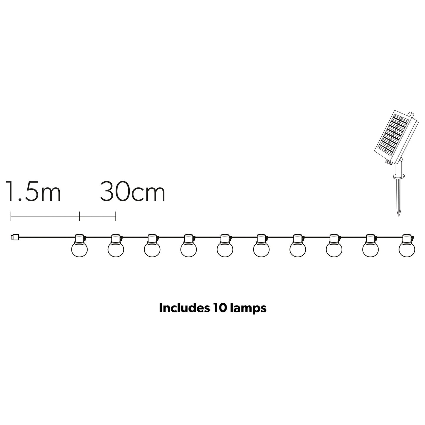 4lite Antheia Solar IP44 Festoon Outdoor String Lights - 3m