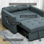 HOMCOM Loveseat Sofa Bed, Convertible Bed Settee with 2 Pillows, Side Pockets, Charcoal Grey