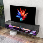 Floating TV Unit, Wall Mounted TV Cabinet for TVs up to 65", High Gloss Media Wall Unit with LED Lights, Storage Shelves, APP Control for Living Entertainment Room, Black