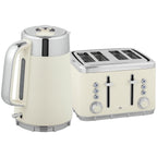 Electric Stainless Steel Kettle and Toaster Set, 3000W 1.7L UK Strix Thermostat Fast Boil Kettle w/ Limescale Filter, Cool Touch Body, 4 Slice Toaster with 7 Browning Levels, Cream White