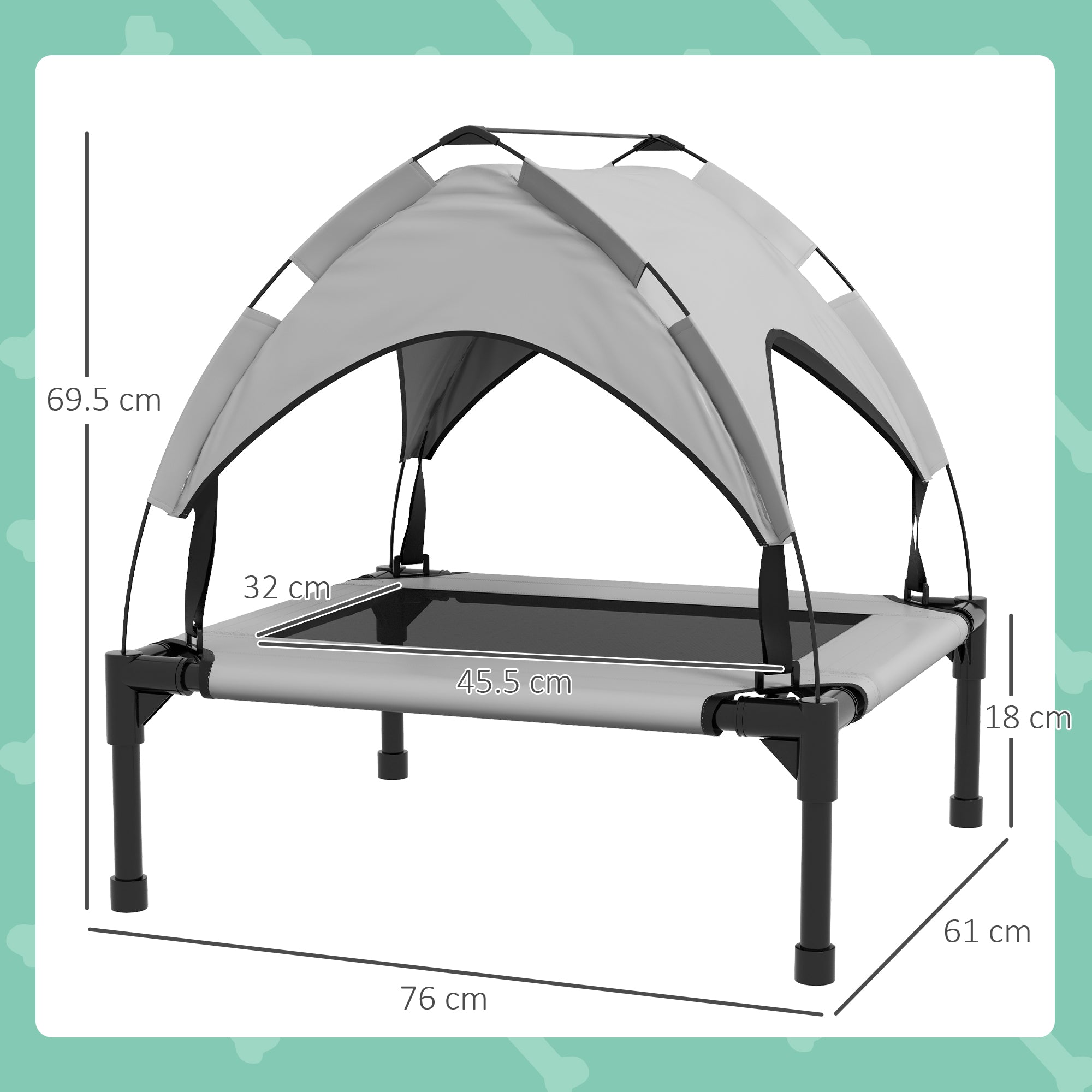 PawHut Cooling Raised Pet Bed w/ Washable Breathable Mesh, for Small Medium Dogs, 76 x 61 x 69.5cm - Light Grey