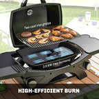 Outsunny 2 Burner Gas Grill with 2 Detachable Side Tables, 3.8 KW Steel Barbecue Grill with Cast Iron Grates, Lid, Thermometer
