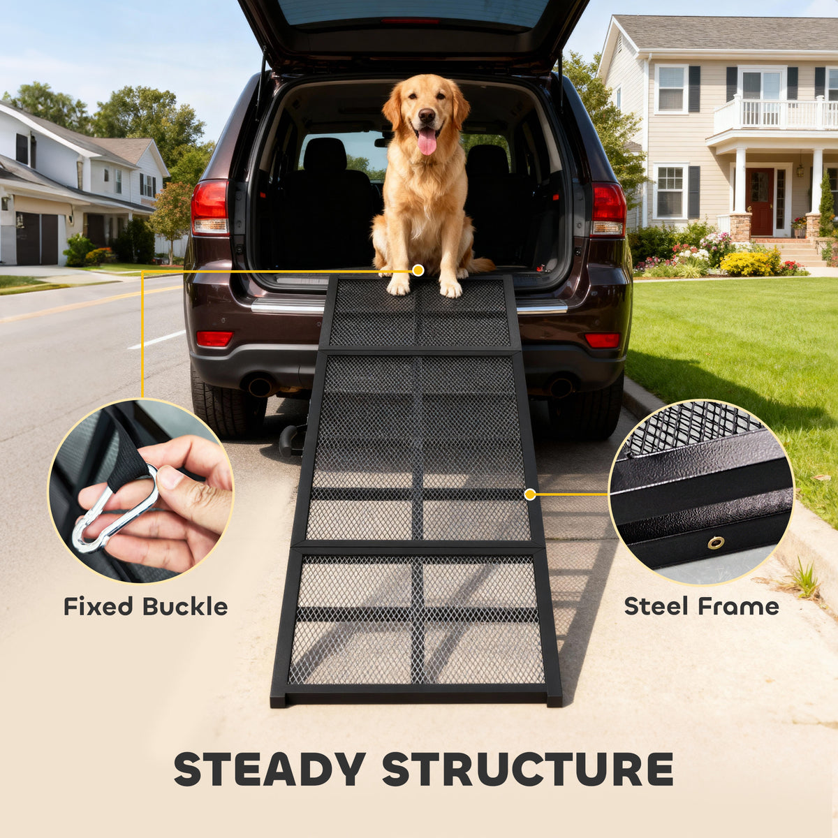 PawHut 191 x 50cm Dog Ramp for Car, Extra Long Pet Stairs with Non-Slip Surface, for Large Dogs, Black