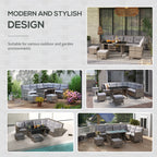 Outsunny 8 Seater Rattan Sofa Set, Rattan Garden Furniture Set with Tempered Glass Table & Thick Cushions, Grey
