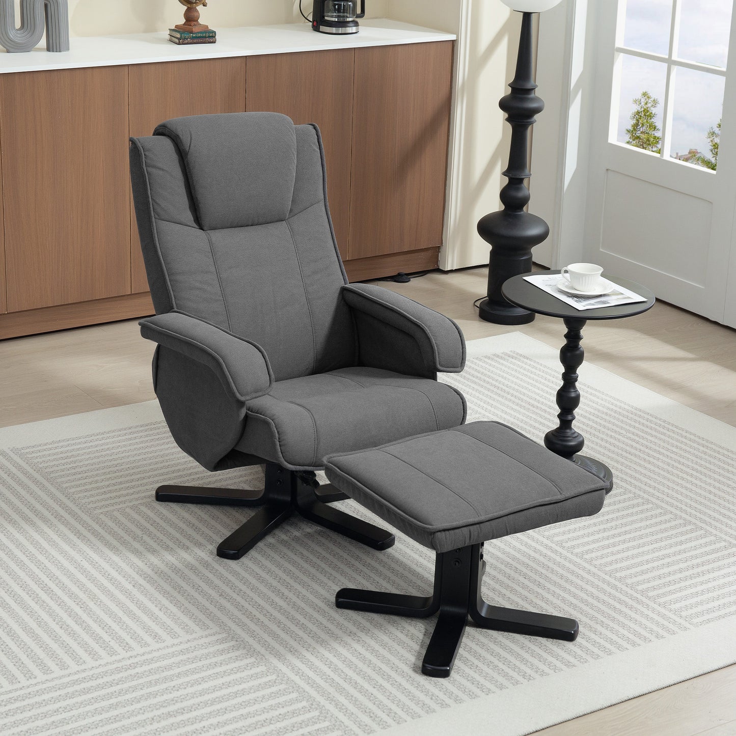 Swivel Recliner Chair with Footstool - Charcoal Grey Velvet