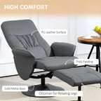 HOMCOM Swivel Recliner Chair with Footstool, PU Leather Armchair and Ottoman with High Back and Round Base for Living Room, Grey