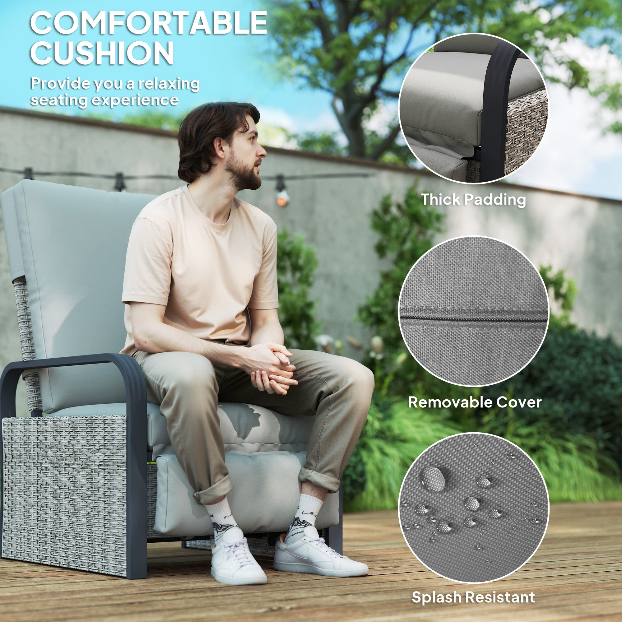 Outsunny 140° Reclining Rattan Armchair - Mixed Grey