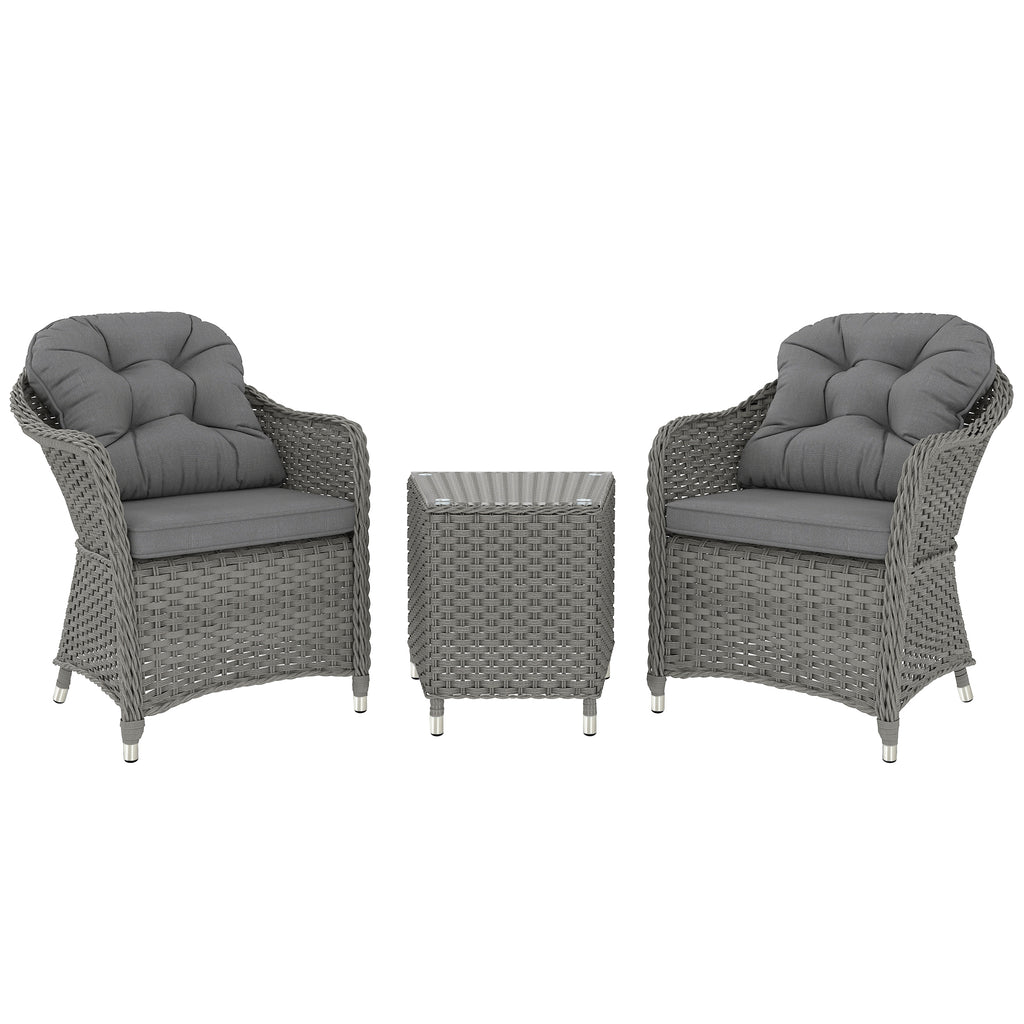 Outsunny Three-Piece Super Padded Rattan Set - Light Grey