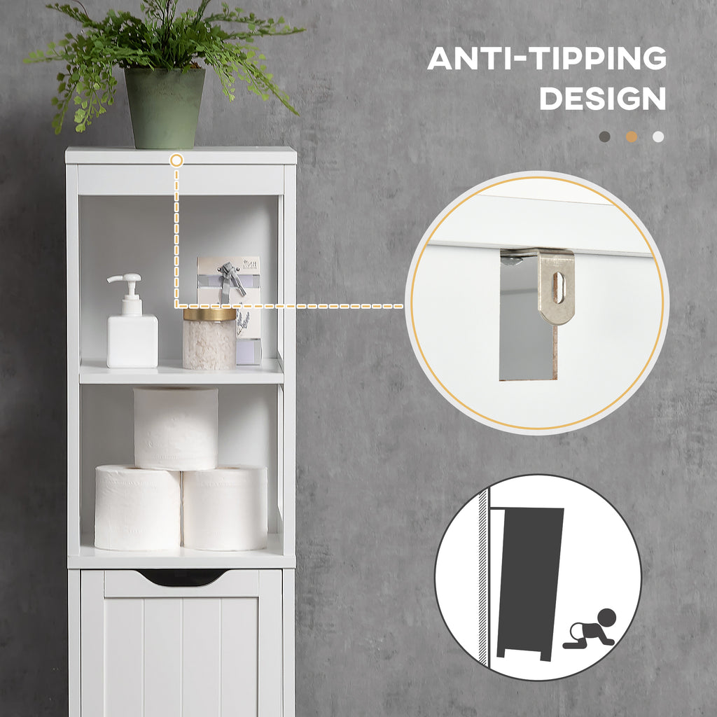 HOMCOM Narrow Floor Cabinet, Bathroom Cabinet with 3 Drawers and 2 Open Shelves, 30W x 30D x 141.6Hcm, White