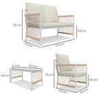 Outsunny 4 Piece Rattan Garden Furniture Set, 4 Seater Wicker Patio Conversation Set with 2 Armchairs, Loveseat, Glass Top Coffee Table and Cushions for Outdoor, Balcony, Khaki