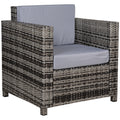 Outsunny Rattan Garden Armchair 10cm Cushion Outdoor Single Chair with Steel Frame, Grey