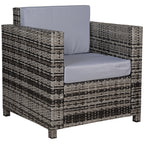 Outsunny Rattan Garden Armchair 10cm Cushion Outdoor Single Chair with Steel Frame, Grey