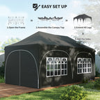 Outsunny 3 x 6m Pop Up Gazebo Shelter with Sides, 6 Sandbags, Peak Top Garden Party Tent Marquee with Carry Bag, Dark Grey