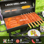Outsunny Charcoal BBQ Grill with Foldable Front Side Shelf, Portable Barbecue Smoker with Warming Rack, Bottom Shelf, Lid, Temperature Gauge, Wheels for Outdoor Cooking Garden Party, Black