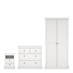 Primrose Bedroom Package - Bedside 2 Drawers + Chest of 4 Drawers + Wardrobe with 2 Doors White