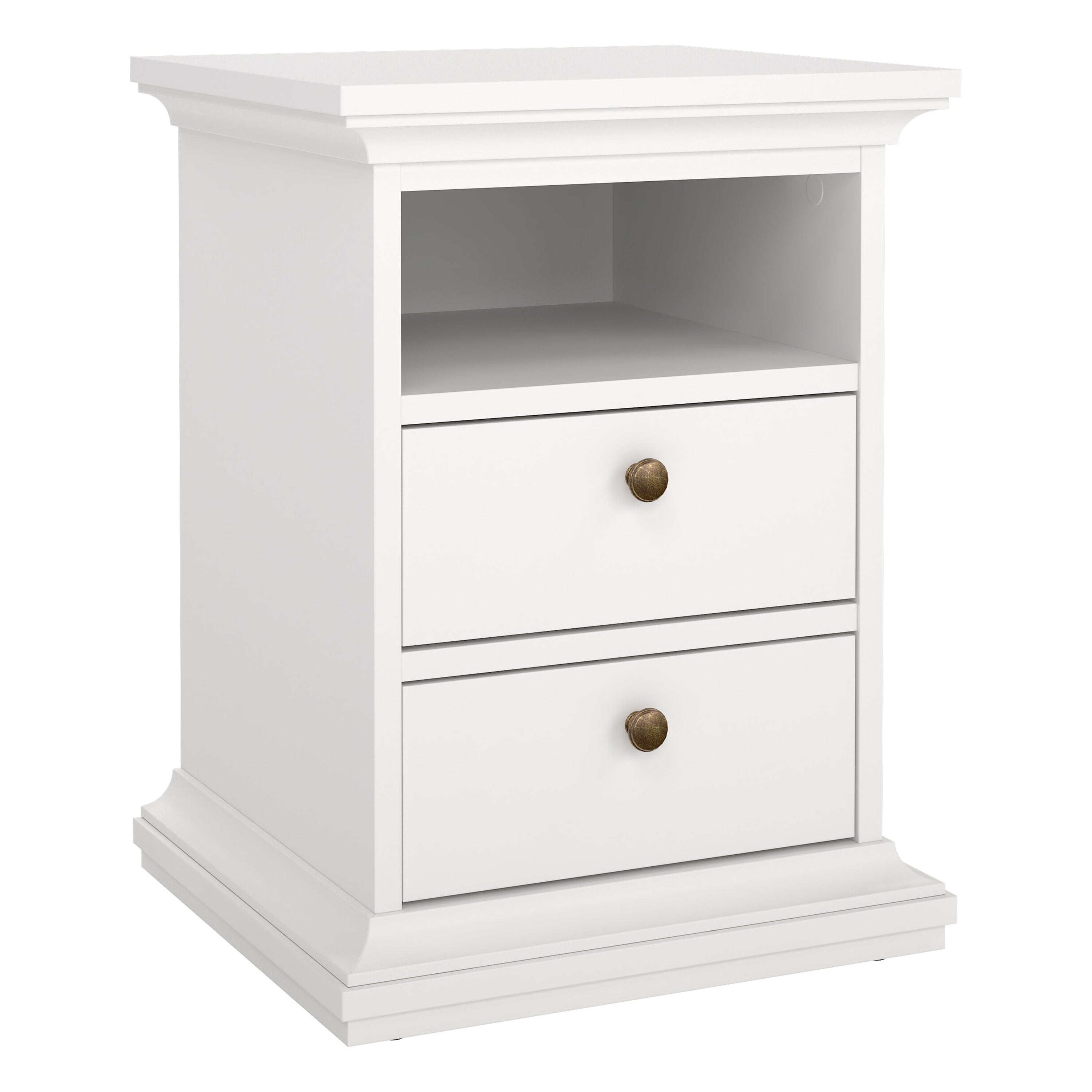 Primrose Bedroom Package - Bedside 2 Drawers + Chest of 4 Drawers + Wardrobe with 2 Doors White