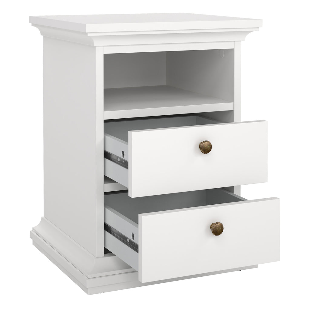 Primrose Bedroom Package - Bedside 2 Drawers + Chest of 4 Drawers + Wardrobe with 2 Doors White