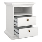Primrose Bedroom Package - Bedside 2 Drawers + Chest of 4 Drawers + Wardrobe with 2 Doors White