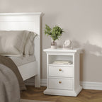 Primrose Bedroom Package - Bedside 2 Drawers + Chest of 4 Drawers + Wardrobe with 2 Doors White