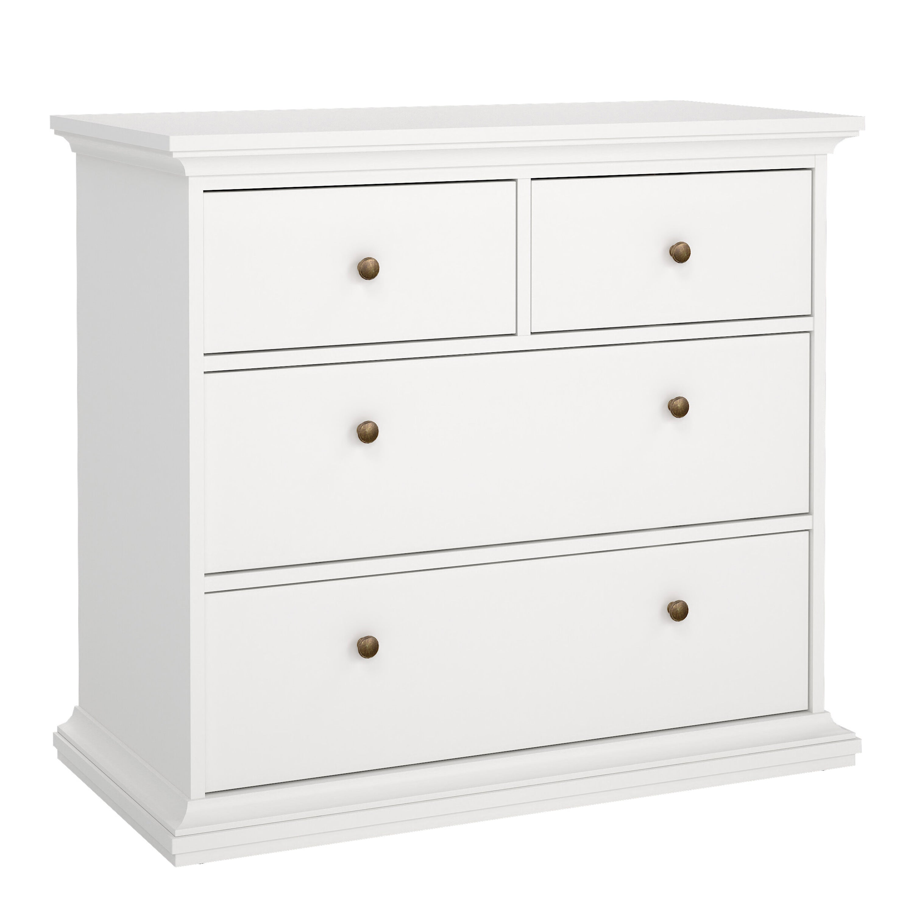 Primrose Bedroom Package - Bedside 2 Drawers + Chest of 4 Drawers + Wardrobe with 2 Doors White