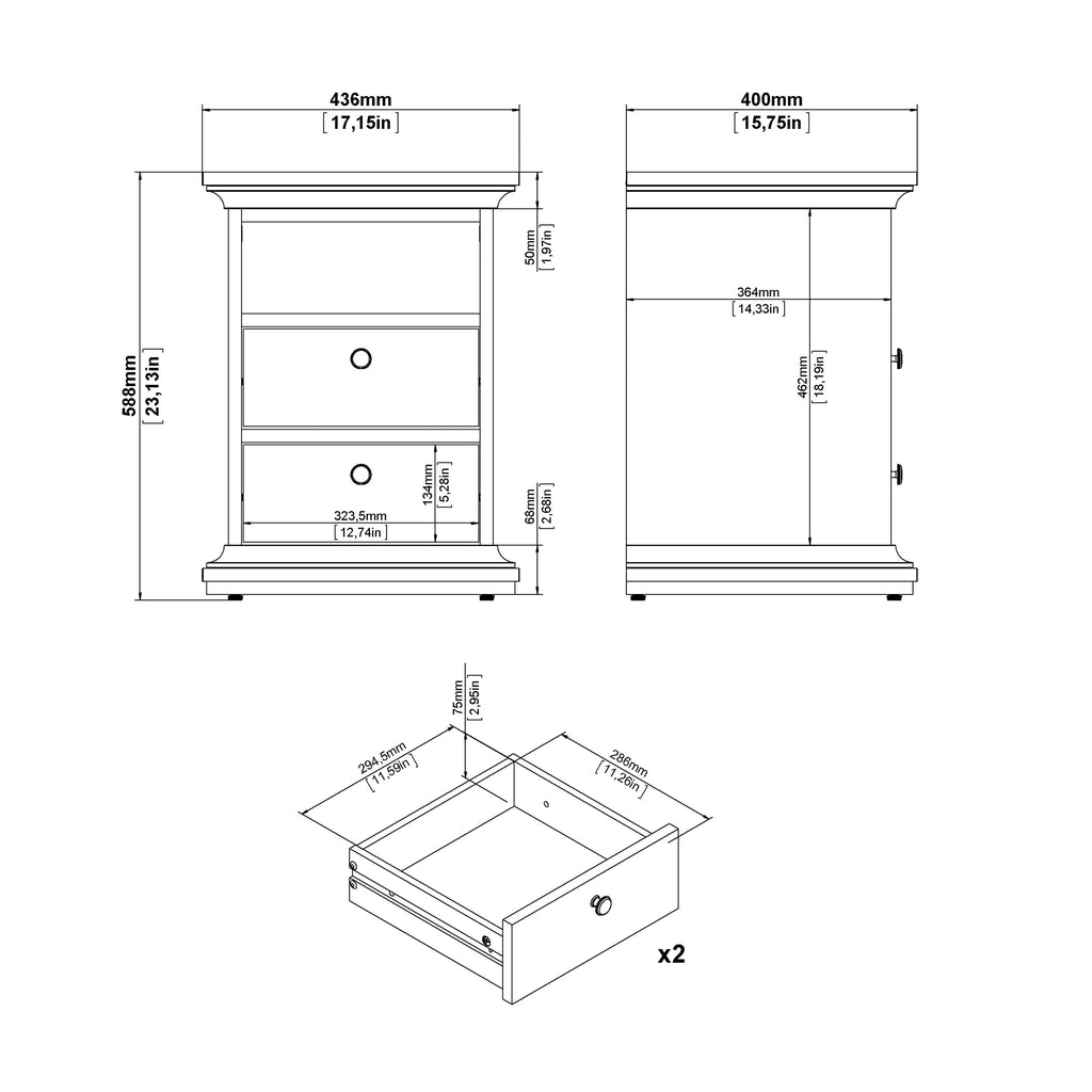 Primrose Bedside 2 Drawers in White