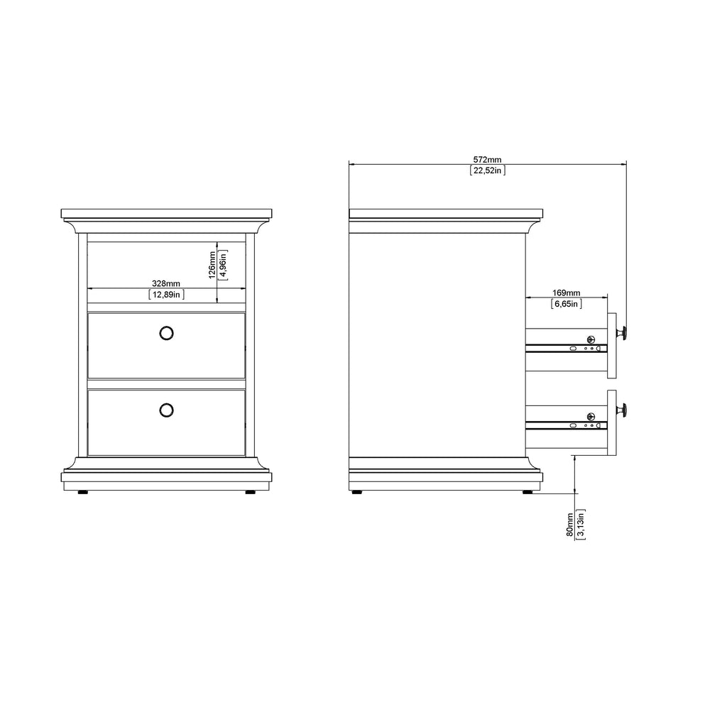 Primrose Bedside 2 Drawers in White