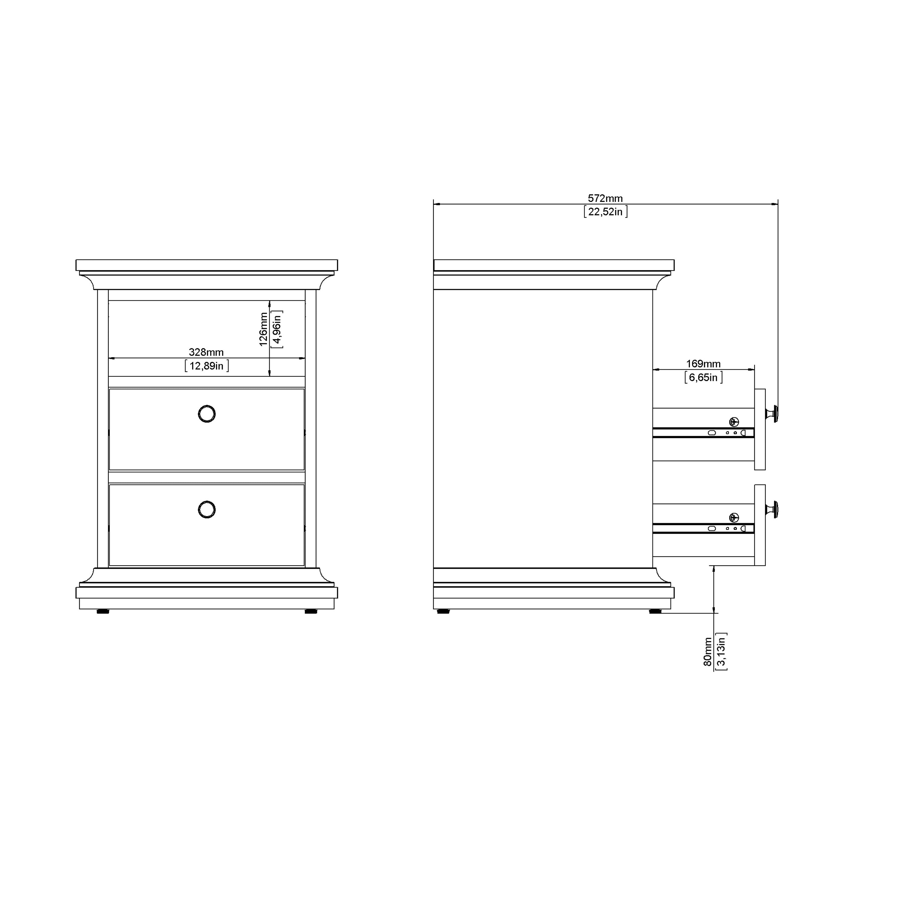 Primrose Bedside 2 Drawers in Matt Grey