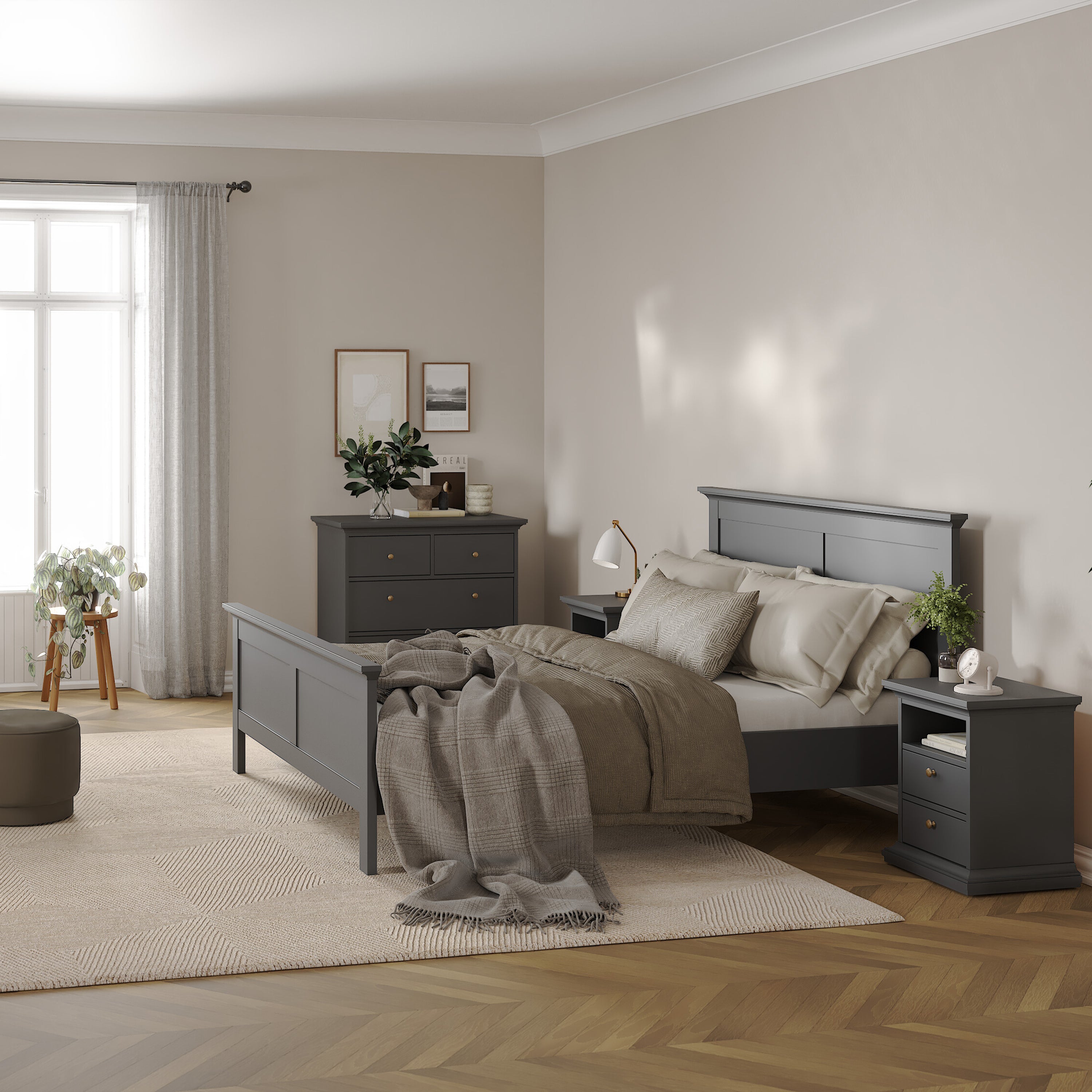 Primrose Bedside 2 Drawers in Matt Grey