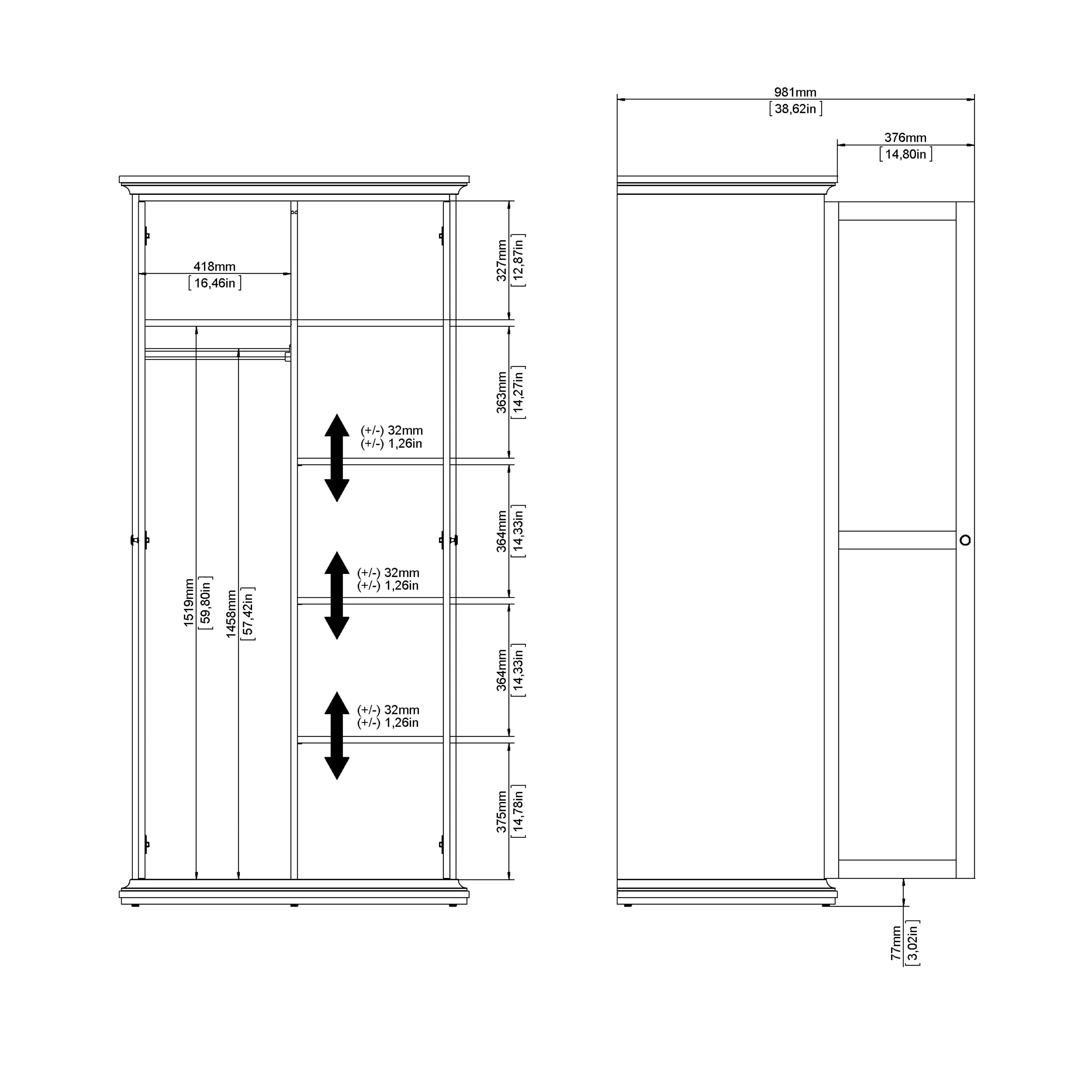 Primrose Wardrobe with 2 Doors in White
