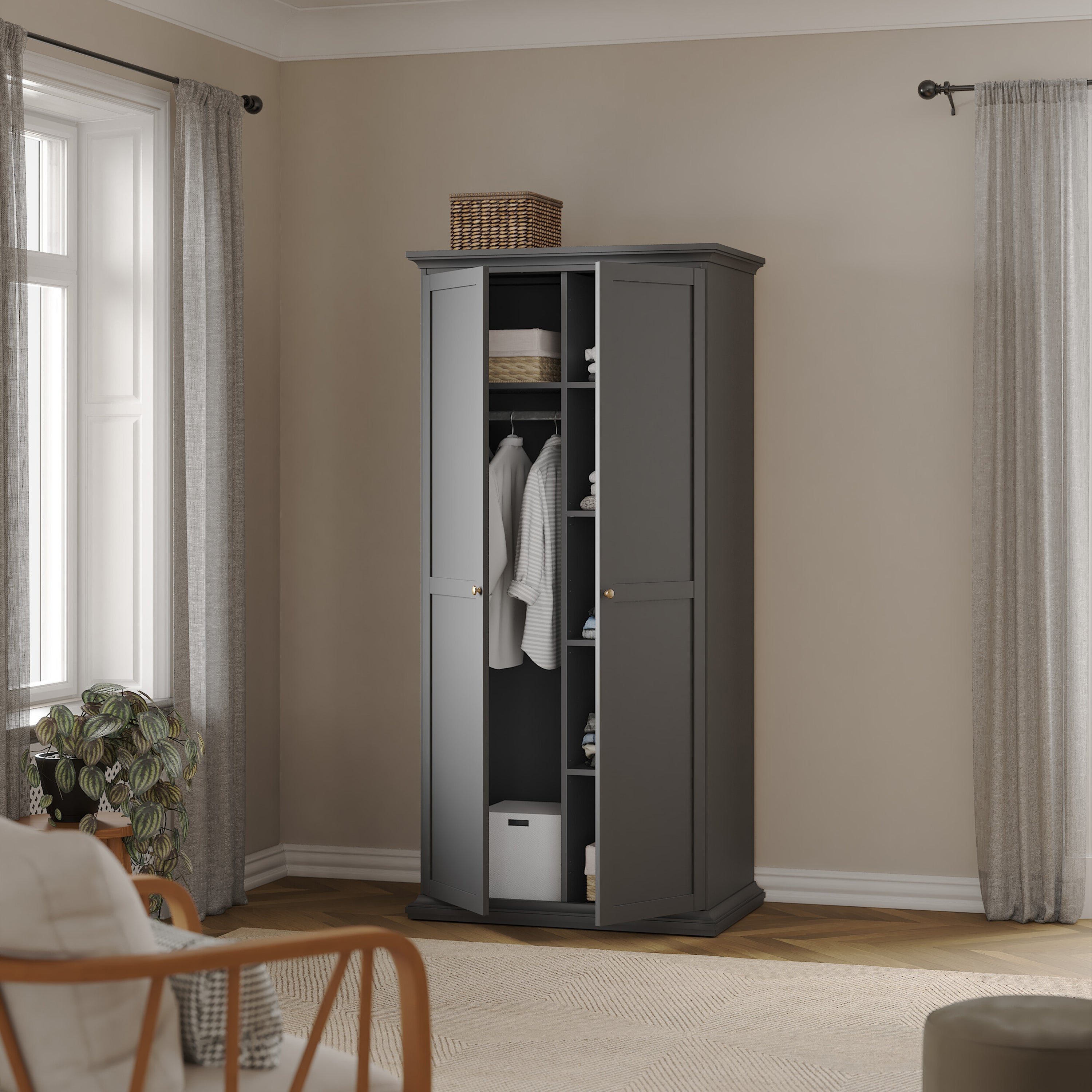 Primrose Wardrobe with 2 Doors in Matt Grey