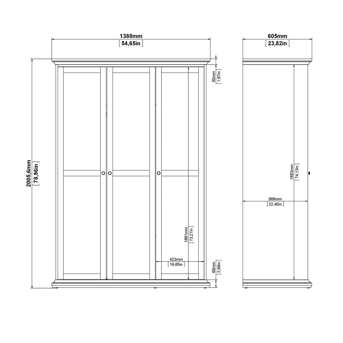 Primrose Wardrobe with 3 Doors in White
