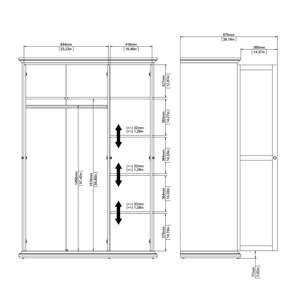 Primrose Wardrobe with 3 Doors in White