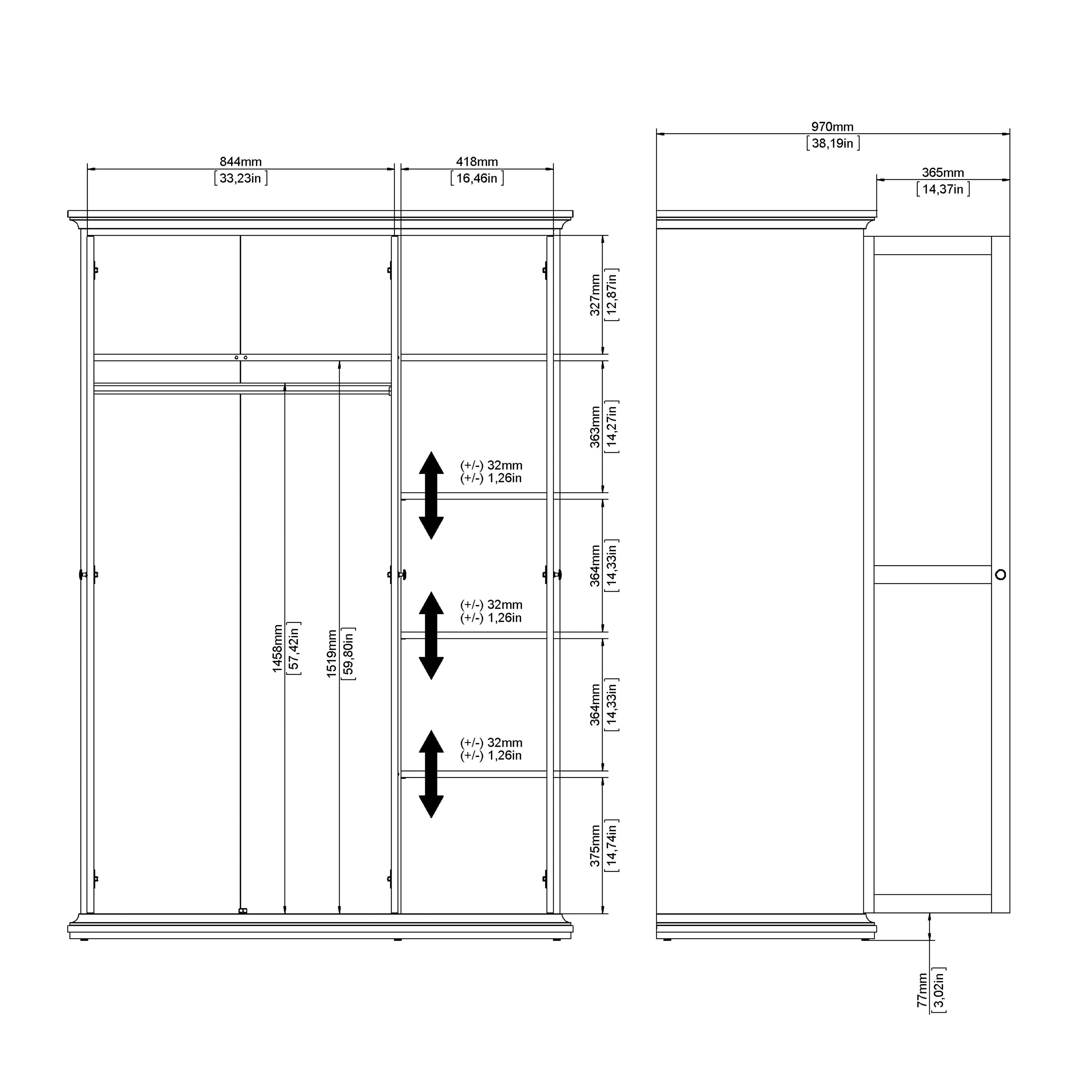 Primrose Wardrobe with 3 Doors in Matt Grey