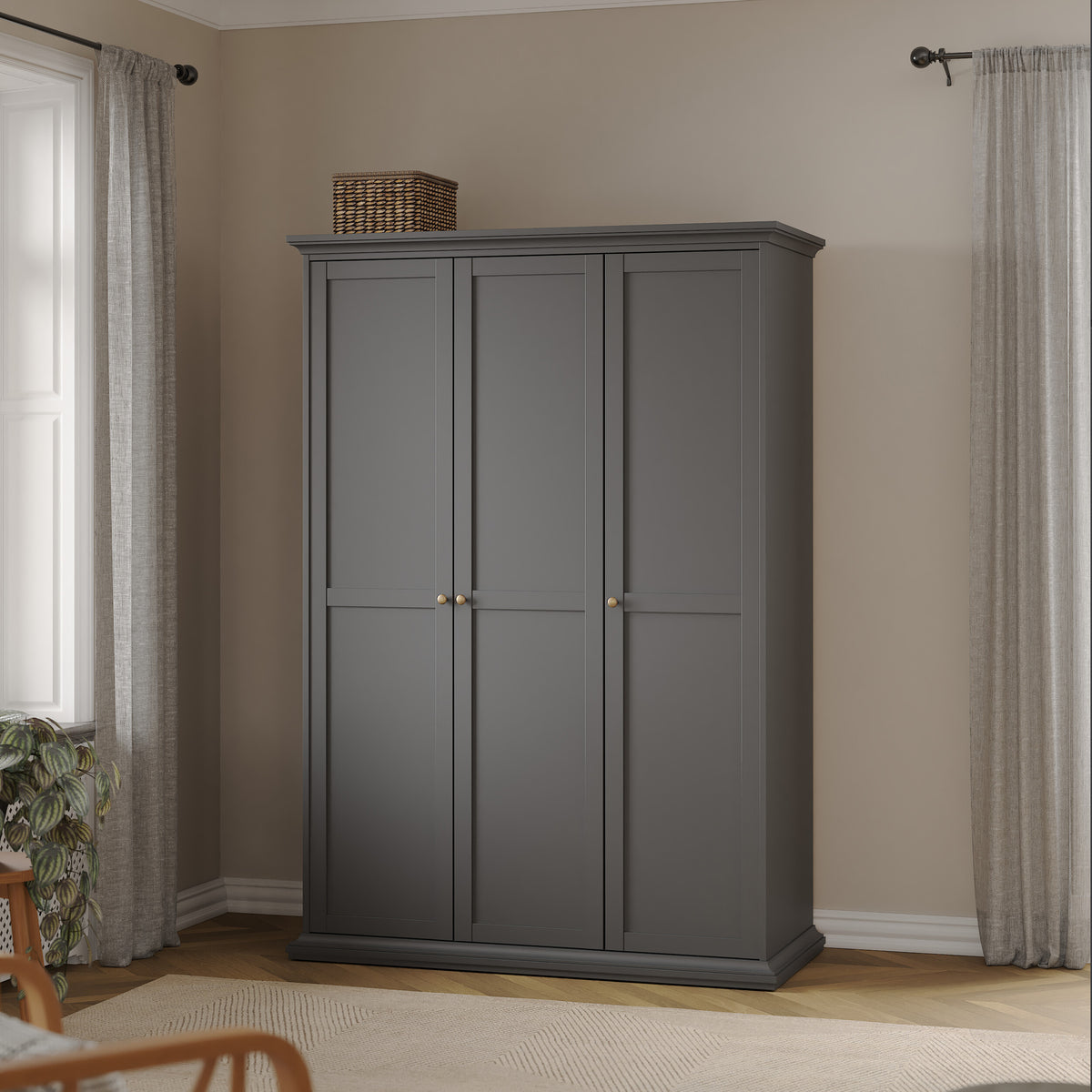 Primrose Wardrobe with 3 Doors in Matt Grey