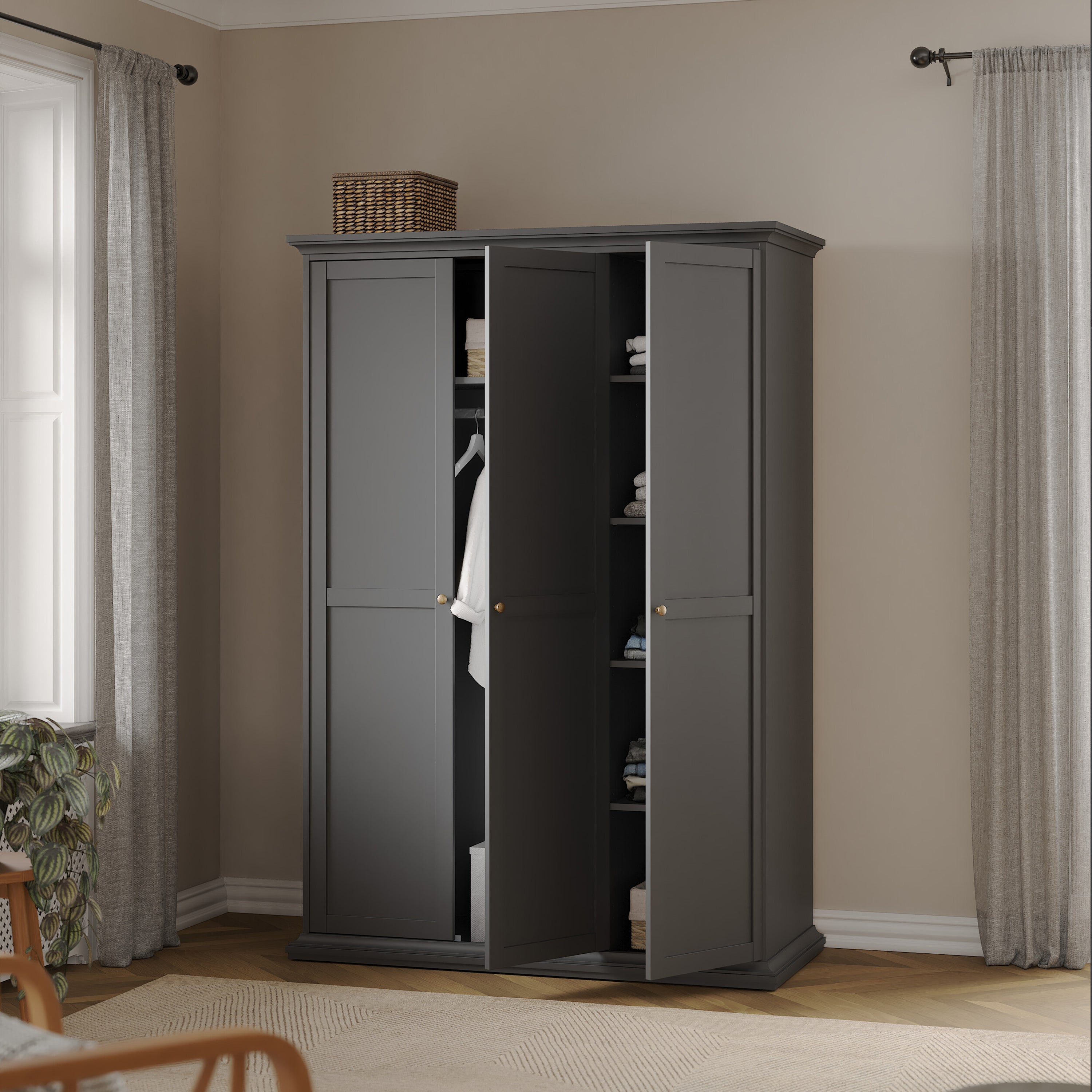 Primrose Wardrobe with 3 Doors in Matt Grey