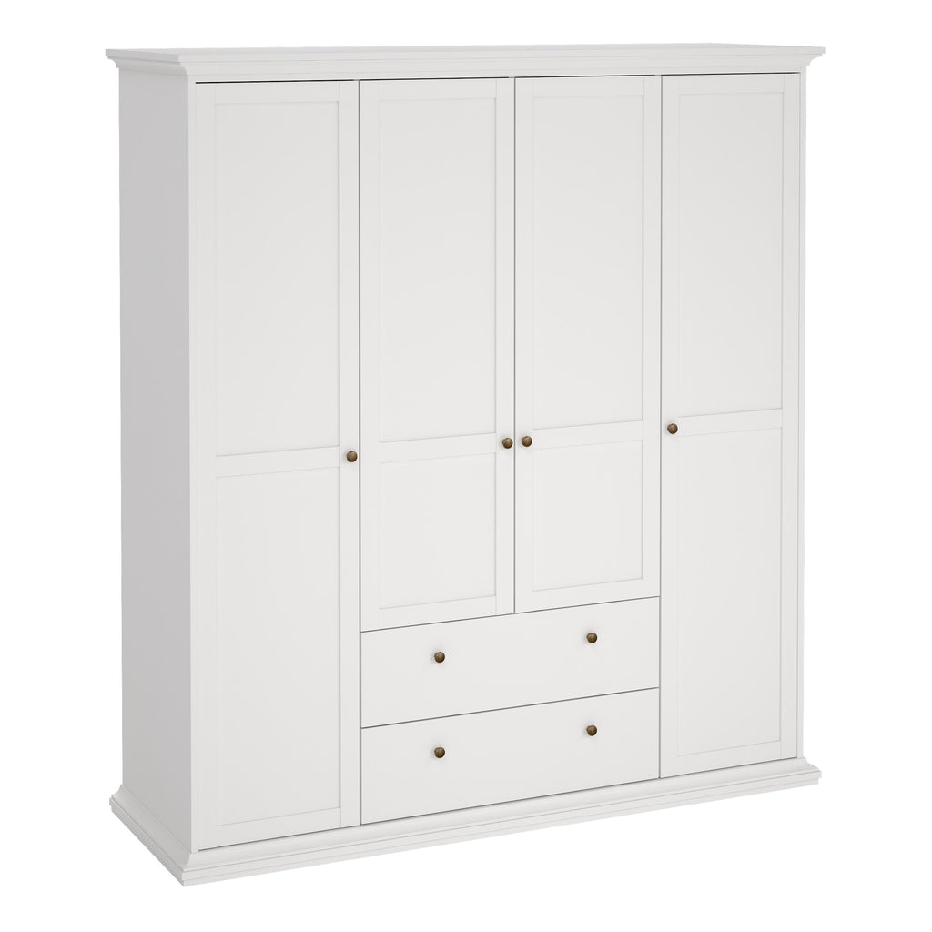 Primrose Wardrobe with 4 Doors and 2 Drawers in White
