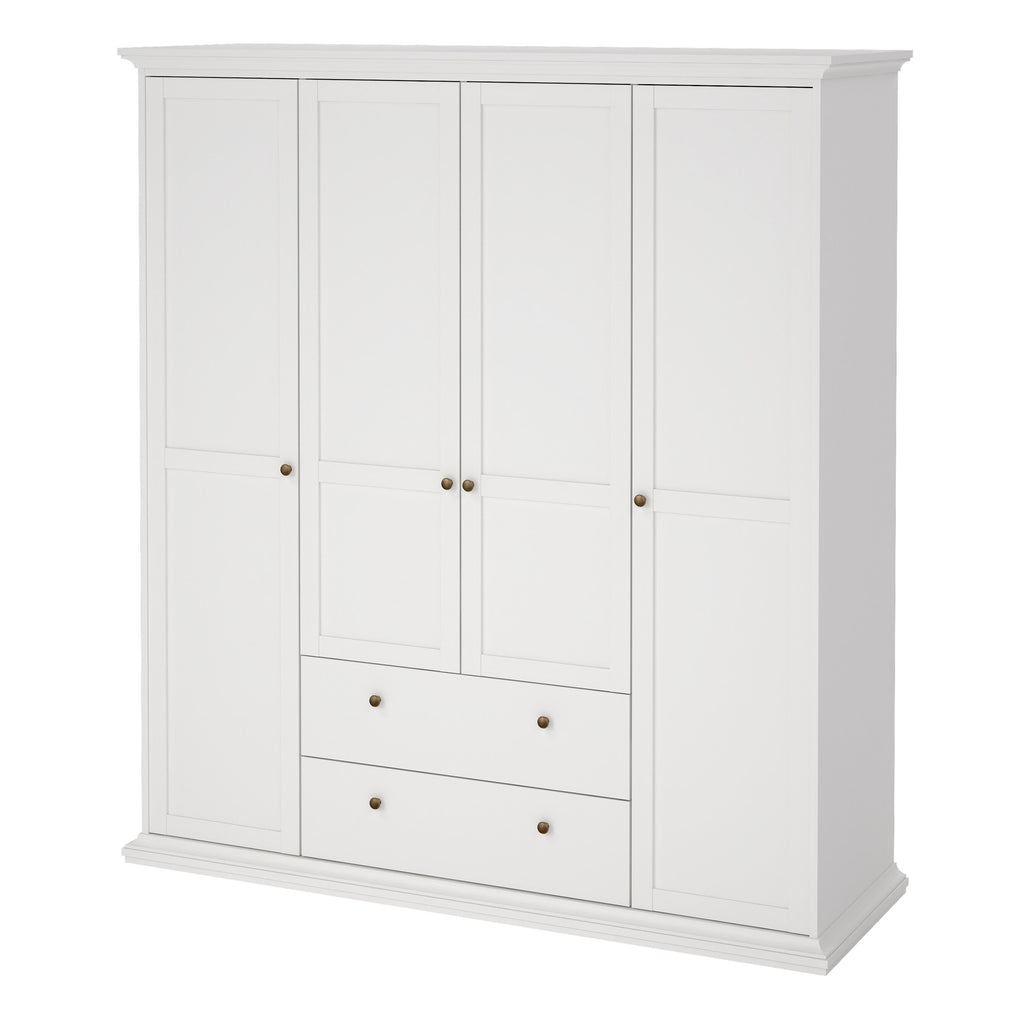 Primrose Wardrobe with 4 Doors and 2 Drawers in White